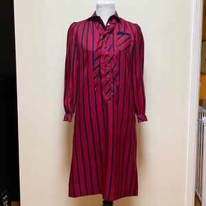 -Schrader Sport- Vintage 70's/80's Striped Navy and Red Midi Dress, Size 6
